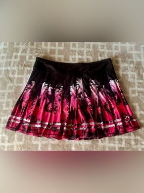 Lucky in Love Black and Pink Tropical Pleated Mini Skirt